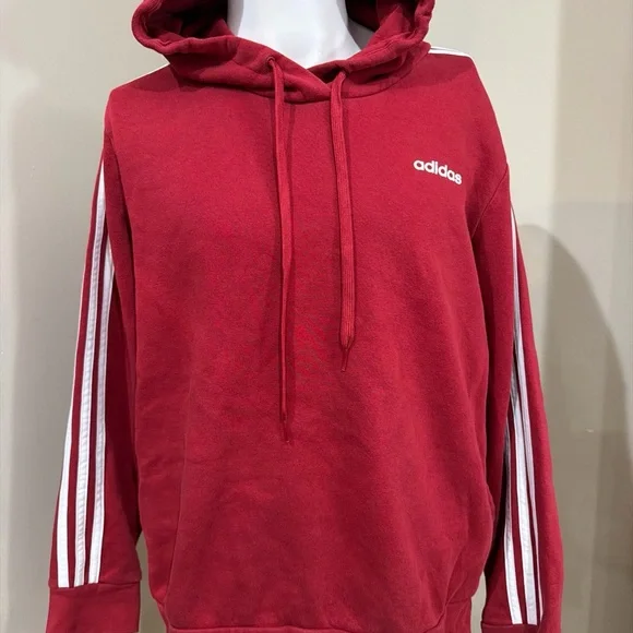 Adidas Three Striped Red Warm Gym Warm Up Jog Run Pullover Hoodie Size XL - Picture 3 of 8